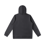 Rear view of Premio Essential Oversized Hoodie in charcoal gray, highlighting oversized silhouette and premium cotton blend fabric.