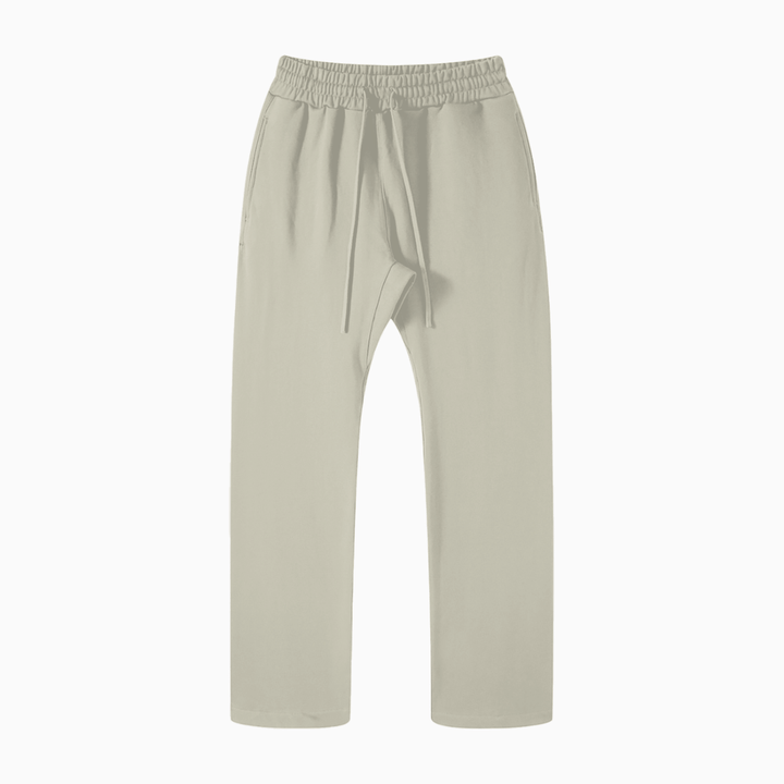 Front view of beige One Piece unisex casual straight leg pants with drawstring closure, suitable for basics and everyday wear.