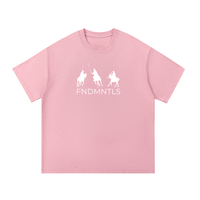 P.O.L.O. Essential Cotton T-Shirt in pink with FNDMNTLS logo and polo player graphic, unisex regular fit ideal for casual wear.