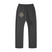 Back view of dark gray One Piece unisex casual straight leg pants with compass skull emblem, ideal for casual and streetwear looks.