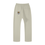 Beige One Piece unisex casual straight leg pants with compass skull design on back, perfect for casual and outdoor fashion.