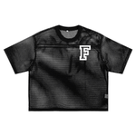 Black Chrome Cardinals Boxy Net T-shirt with white 'F' logo on front. Unisex short sleeve made from breathable polyester mesh.