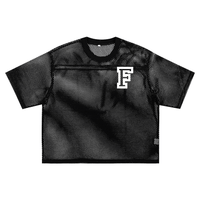Black Chrome Cardinals Boxy Net T-shirt with white 'F' logo on front. Unisex short sleeve made from breathable polyester mesh.