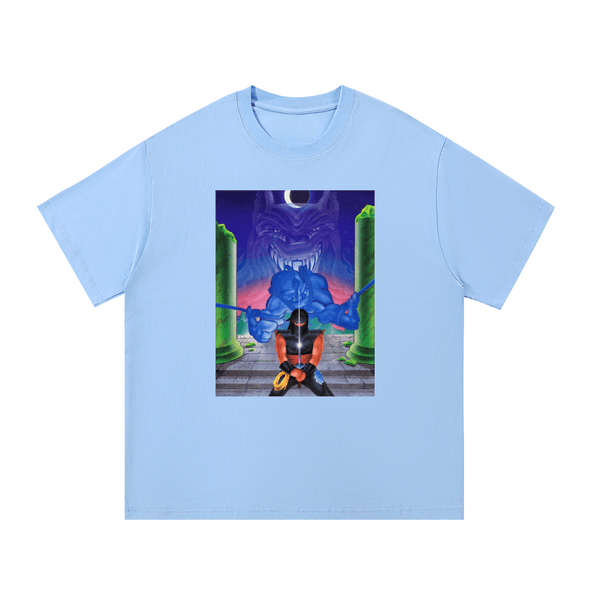 Light blue Ninja Magic Essential Cotton T-Shirt showcasing a bold graphic print, ideal for relaxed Spring and Summer outfits.