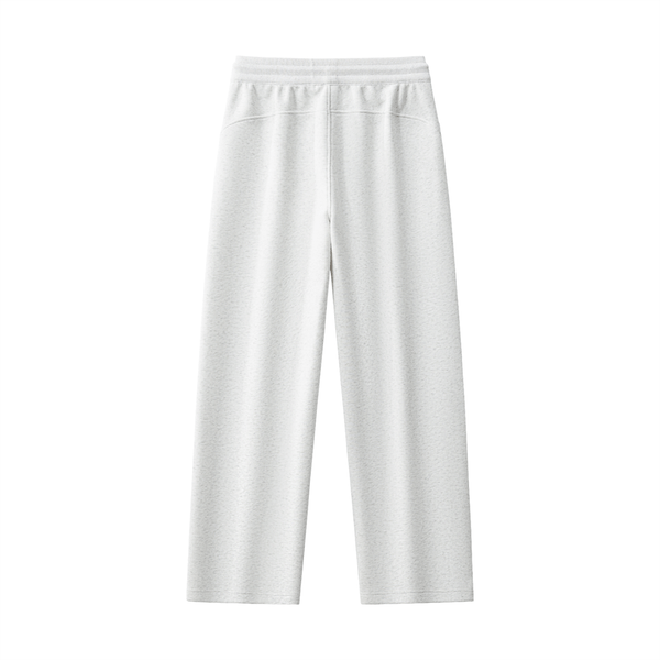 Rear view of white Essential Drawstring Straight-Leg Sweatpants with a smooth finish and straight-leg cut for everyday comfort.