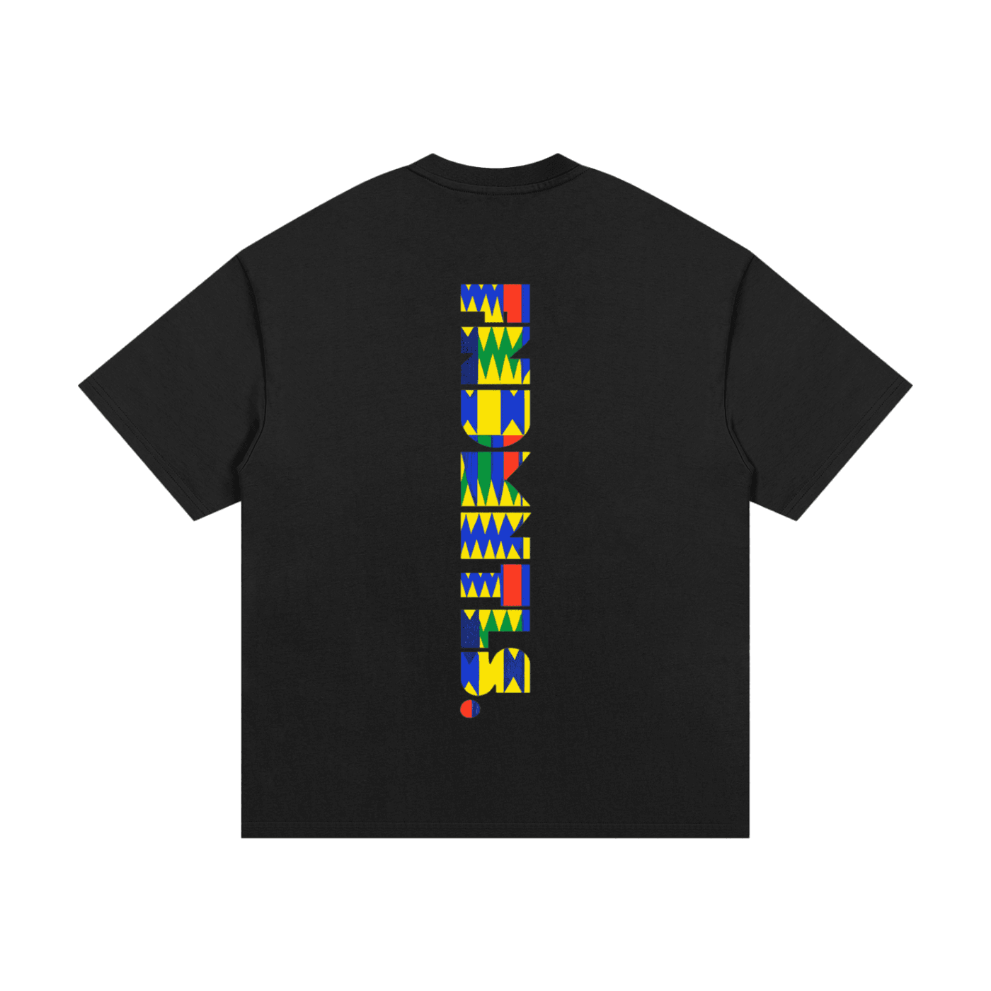 Blue Kinte Heavyweight Cotton T-Shirt in black, back view