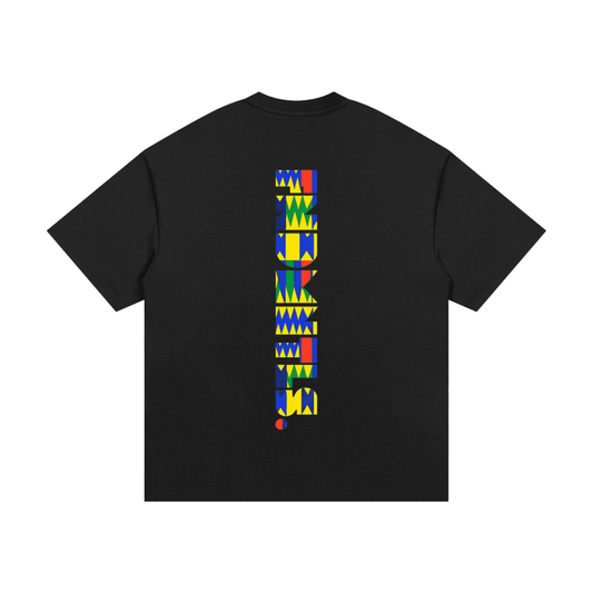 Blue Kinte Heavyweight Cotton T-Shirt in black, back view