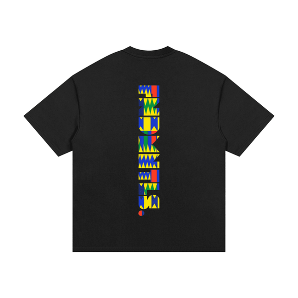 Blue Kinte Heavyweight Cotton T-Shirt in black, back view