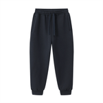 Front view of navy Essential Drawstring Jogged Sweatpants | Unisex, Regular, Cotton Blend with drawstring waist and side pockets.