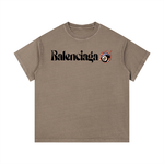 Balenciaga Vintage Wash Cotton T-Shirt in brown featuring signature logo and flaming 8-ball design, perfect for casual styling.