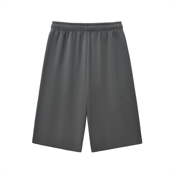 Back view of dark grey Chrome Cardinals Relaxed Drawstring Three-quarter Sweatpants highlighting elastic waistband and comfortable fit.