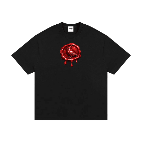 Black Premio Heavyweight Cotton T-Shirt with red bird logo