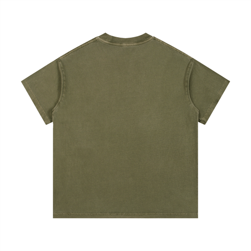 Back view of olive green Balenciaga Vintage Wash Cotton T-Shirt featuring a vintage finish and casual fit.