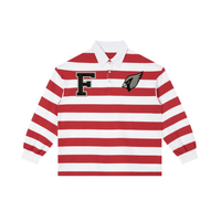 Red and white Color Block Stripe Polo Shirt with embroidered F and bird logo, white collar and button placket, perfect for casual wear.