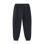 Back view of navy Essential Drawstring Jogged Sweatpants | Unisex, Regular, Cotton Blend showing smooth finish and tapered fit.