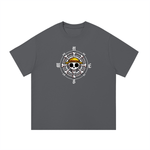 Gray One Piece Essential Cotton T-Shirt with anime-themed compass skull design, perfect for fans seeking comfort and style.