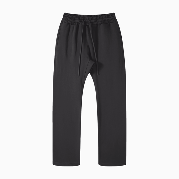 Front view of black One Piece unisex casual straight leg pants with drawstring waist, perfect for basics and daily wear.
