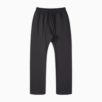 Front view of black One Piece unisex casual straight leg pants with drawstring waist, perfect for basics and daily wear.