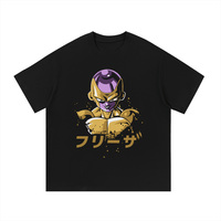 Frieza Essential Cotton T-Shirt in black featuring bold anime character print and Japanese text. Unisex cotton tee ideal for casual wear.