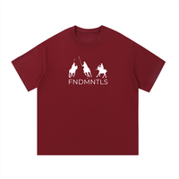 Burgundy P.O.L.O. Essential Cotton T-Shirt with white FNDMNTLS logo and polo graphics, unisex regular fit for sporty casual looks.