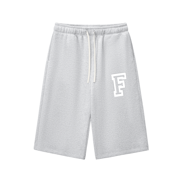 Light grey Chrome Cardinals Relaxed Drawstring Three-quarter Sweatpants featuring white 'F' logo and drawstring waist, perfect for everyday style.