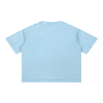 Back view of light blue Mineral Wash Boxy Cotton T-Shirt showing its loose, boxy silhouette and clean design.