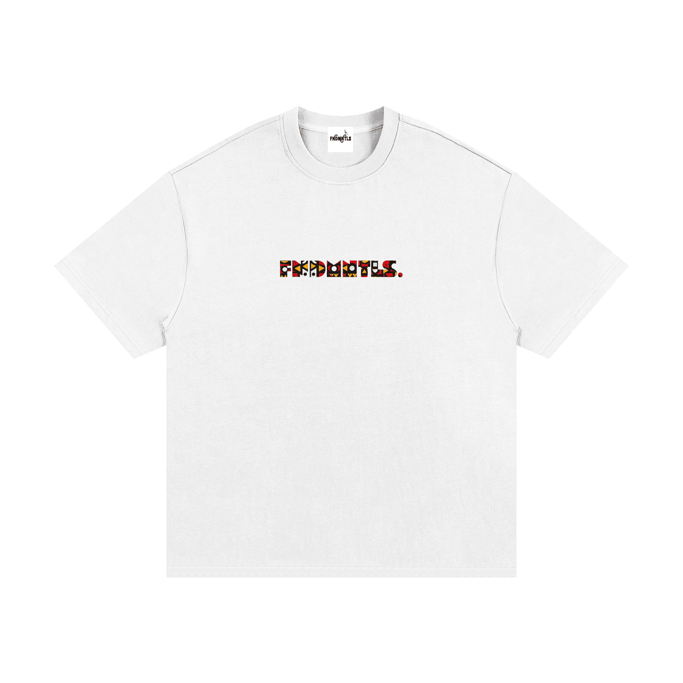 Kinte heavyweight cotton T-shirt with colorful tribal pattern front view