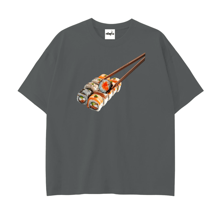 FNDMNTLS Omakase Heavyweight Tee sushi graphic in charcoal grey