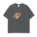 FNDMNTLS Omakase Heavyweight Tee sushi graphic in charcoal grey