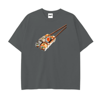FNDMNTLS Omakase Heavyweight Tee sushi graphic in charcoal grey