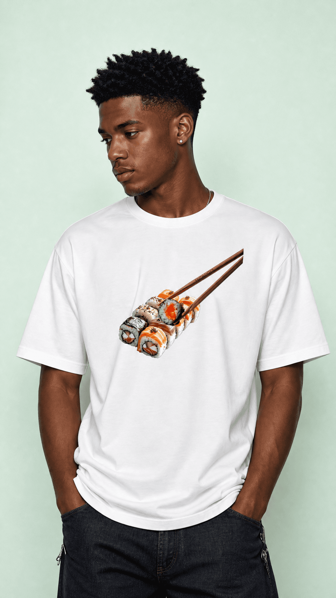 Model wearing FNDMNTLS Omakase Heavyweight Tee| FNDMNTLS