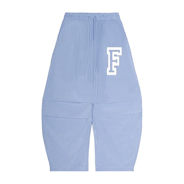 Light blue striped pants with a white 'F' logo on a white background