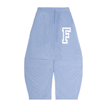 Light blue striped pants with a white 'F' logo on a white background