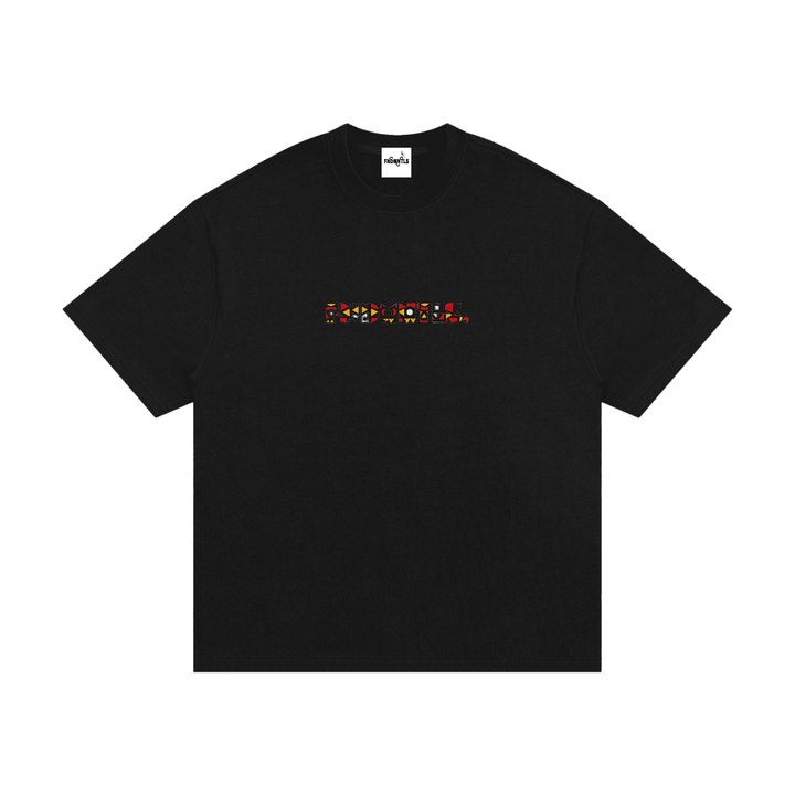 Kinte heavyweight cotton T-shirt with colorful tribal pattern back view