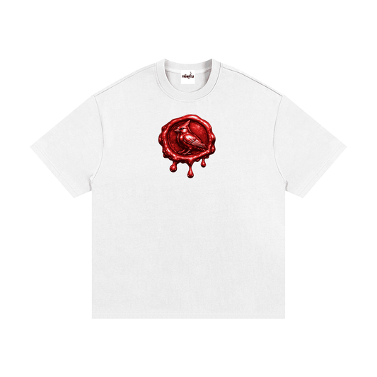 White Premio Heavyweight Cotton T-Shirt with red bird logo