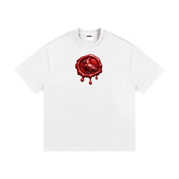 White Premio Heavyweight Cotton T-Shirt with red bird logo