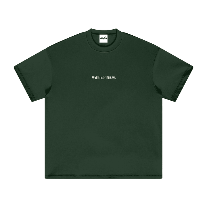 Dark green heavyweight T-shirt with graphic design, casual wear