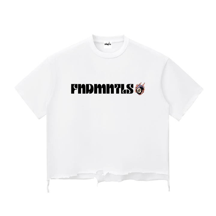 white 8 Ball Snow Wash Raw-Hem Boxy T-shirt

