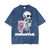 Wake UP Oversize Snow Washed T-Shirt in blue with skeleton coffee graphic and bold text. 100% cotton tee for summer streetwear fashion.