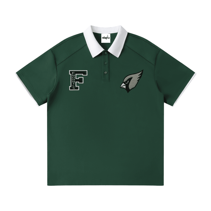 Unisex polo shirt with contrast collar and embroidered logos