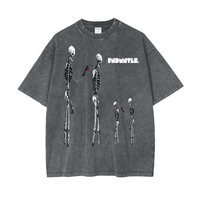 Oversize graphic T-shirt with skeleton aliens and red accents pirate black