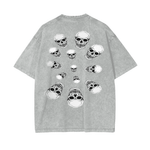 Oversized flower gray T-shirt with white skull graphic design for casual wear back view