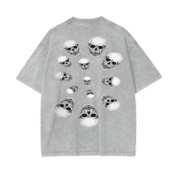 Oversized flower gray T-shirt with white skull graphic design for casual wear back view