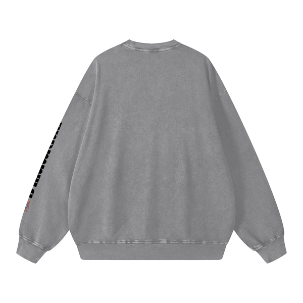 Back view of grey Snow Washed Oversized Sweatshirt showing relaxed oversized fit and clean design for versatile casual wear.