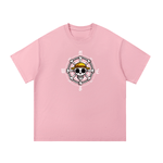 Pink One Piece Essential Cotton T-Shirt featuring anime compass skull print, crafted from soft cotton for a relaxed unisex fit.
