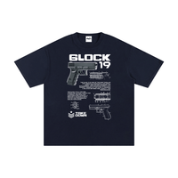 Navy Glock 19 unisex pure cotton t-shirt featuring firearm schematic and bold white text, ideal for casual streetwear enthusiasts.
