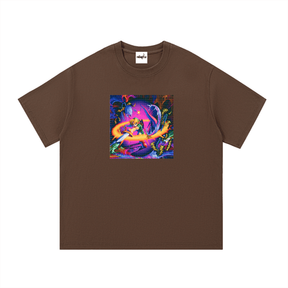 Brown graphic cotton T-shirt for casual style