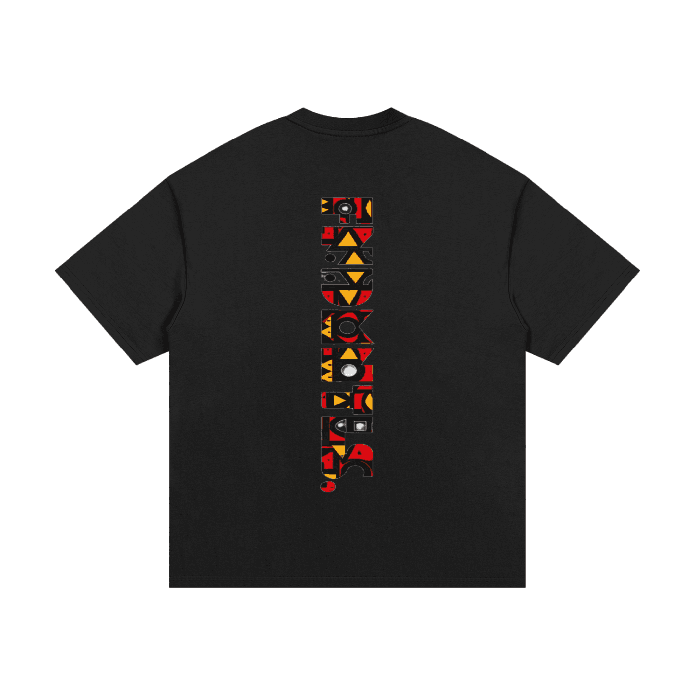 Kinte heavyweight cotton T-shirt with colorful tribal pattern back view