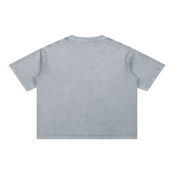 Back view of grey Mineral Wash Boxy Cotton T-Shirt highlighting its relaxed fit and minimalistic design.