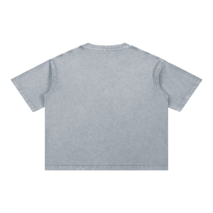 Back view of grey Mineral Wash Boxy Cotton T-Shirt highlighting its relaxed fit and minimalistic design.